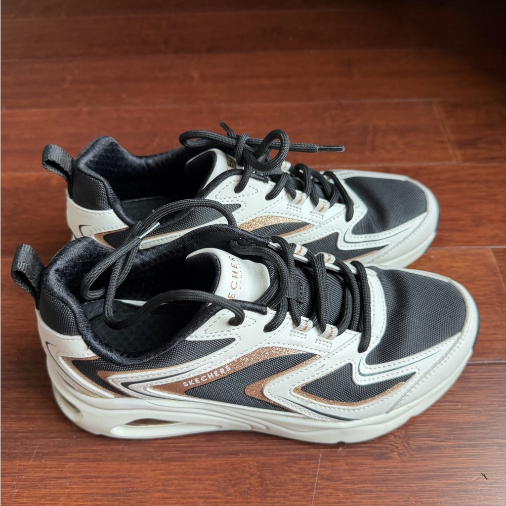 Skechers Tres Air Uno Street Shimm-Airy Casual Sneakers Rose Gold BLK White - Picture 6 of 8